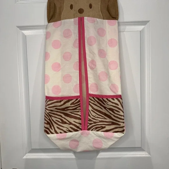 Monkey Nursery Diaper Stacker Hanging Organizer Pink Polka Dot Zebra Print - Picture 3 of 7